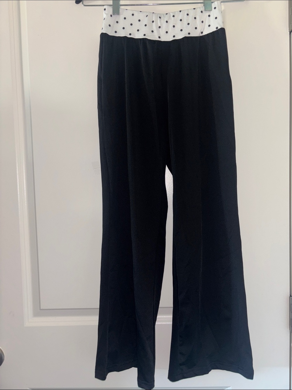 Girls' Black Flare Leggings with Polka Dot Wide Waistband